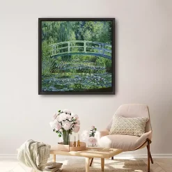 New Kirklands Home Water Lilies and Japanese Bridge Framed Art Print Green