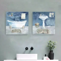 Hot Kirklands Home Watercolor Bathroom Canvas Art Prints, Set of 2