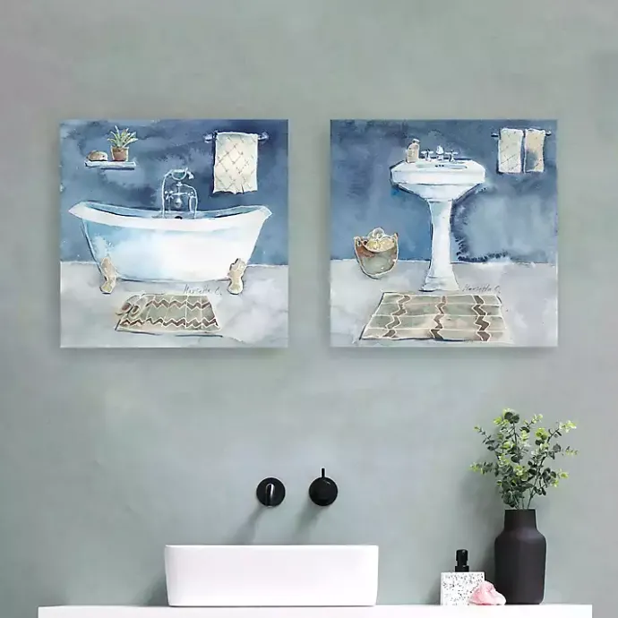 Hot Kirklands Home Watercolor Bathroom Canvas Art Prints, Set of 2