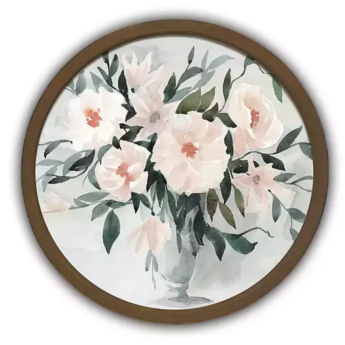Kirklands Home Watercolor Bouquet Round Brown Framed Art Print