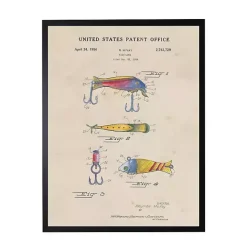 Best Kirklands Home Watercolor Fish and Lure Patent Framed Art Print Multi