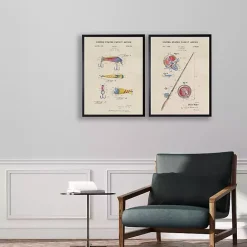 Best Kirklands Home Watercolor Fish and Lure Patent Framed Art Print Multi