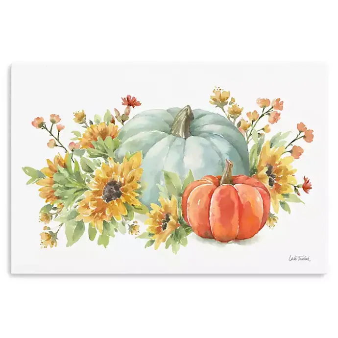 Outlet Kirklands Home Watercolor Floral Pumpkins Canvas Print, 24x16 in. Multi