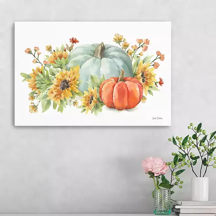 Outlet Kirklands Home Watercolor Floral Pumpkins Canvas Print, 24x16 in. Multi