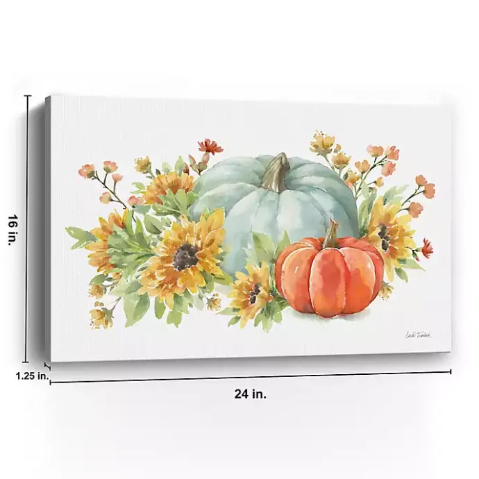 Outlet Kirklands Home Watercolor Floral Pumpkins Canvas Print, 24x16 in. Multi