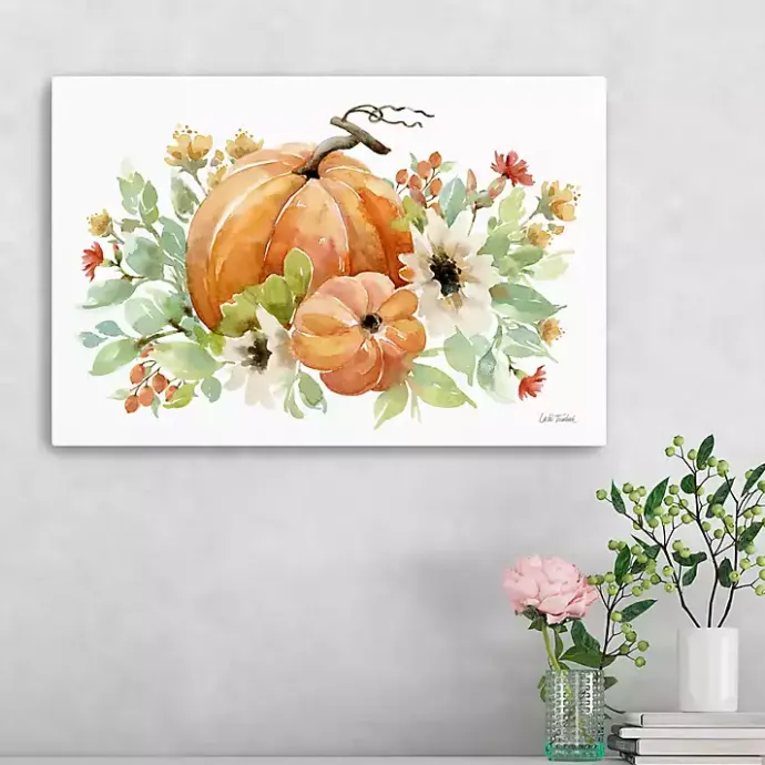 Outlet Kirklands Home Watercolor Pumpkins Canvas Art Print, 24x16 in.