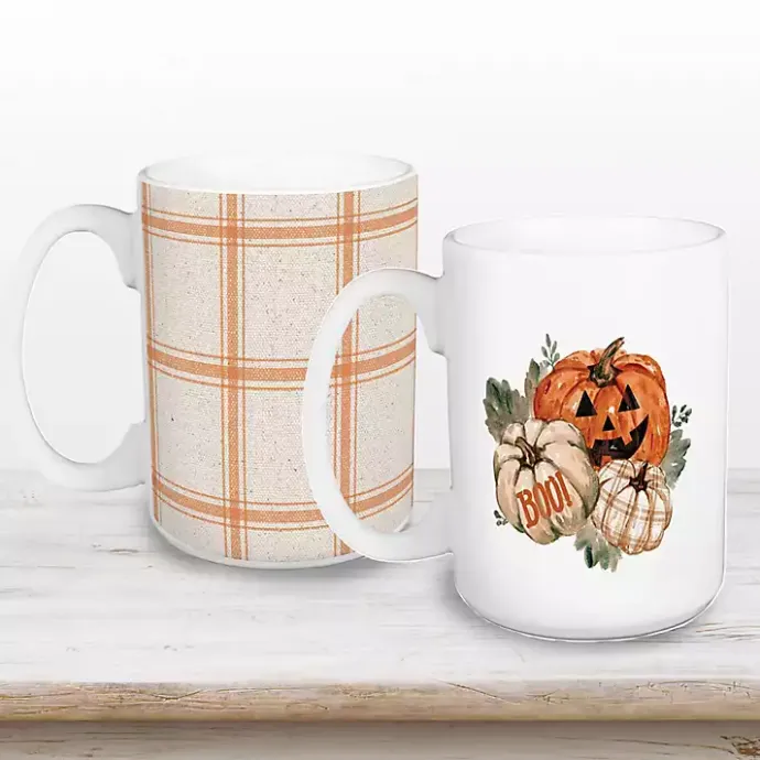 Discount Kirklands Home Watercolor Pumpkins 2-pc. Halloween Mug Set White
