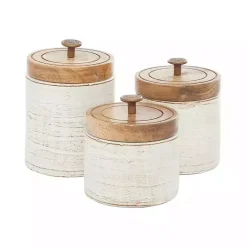 Sale Kirklands Home Weathered Ivory Jars with Wooden Lids, Set of 3