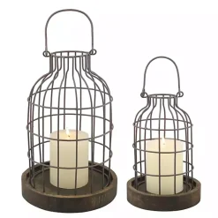 Best Kirklands Home Weathered Wood and Metal Lanterns, Set of 2 Brown