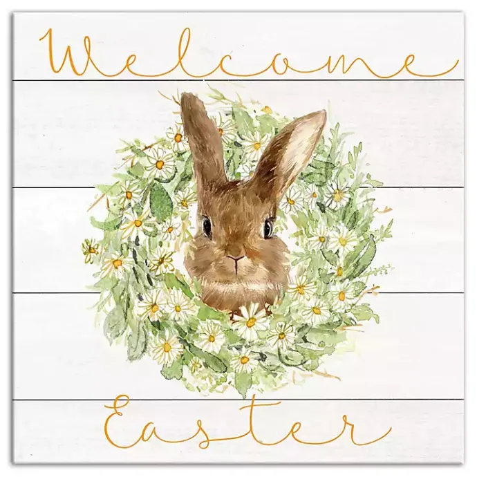 Hot Kirklands Home Welcome Easter Bunny Wreath Canvas Art Print