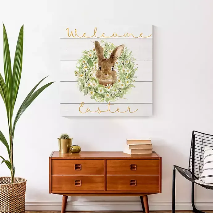 Hot Kirklands Home Welcome Easter Bunny Wreath Canvas Art Print