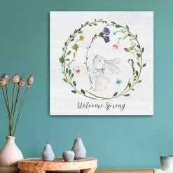 New Kirklands Home Welcome Spring Bunny Wreath Canvas Art Print