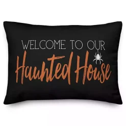 New Kirklands Home Welcome to Our Haunted House Accent Pillow Black