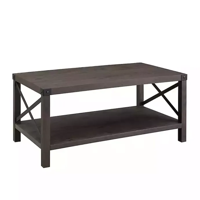 New Kirklands Home Wenge Sable Gray X-Frame Coffee Table