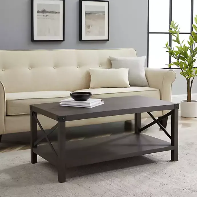 New Kirklands Home Wenge Sable Gray X-Frame Coffee Table