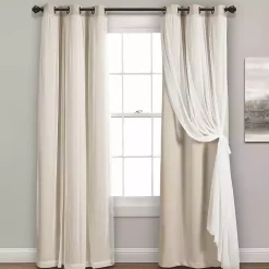 Outlet Kirklands Home Wheat Curtain Panel Set with Overlay, 120 in. Ivory