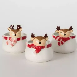Discount Kirklands Home Whimsical Reindeer Ceramic Containers, Set of 3 White