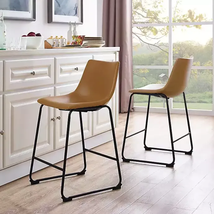 Clearance Kirklands Home Whiskey Faux Leather Counter Stools, Set of 2 Brown
