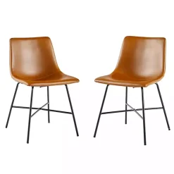 New Kirklands Home Whiskey Faux Leather Scoop Dining Chairs, Set of 2 Brown