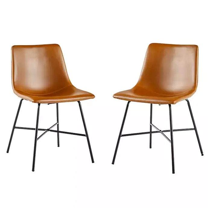 New Kirklands Home Whiskey Faux Leather Scoop Dining Chairs, Set of 2 Brown