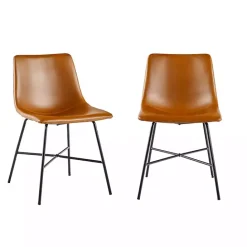 New Kirklands Home Whiskey Faux Leather Scoop Dining Chairs, Set of 2 Brown