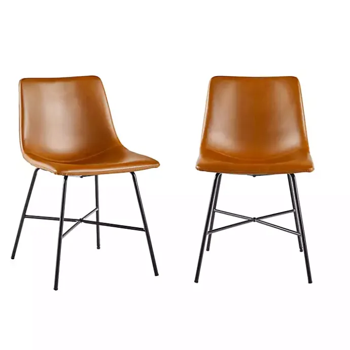 New Kirklands Home Whiskey Faux Leather Scoop Dining Chairs, Set of 2 Brown