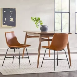 New Kirklands Home Whiskey Faux Leather Scoop Dining Chairs, Set of 2 Brown