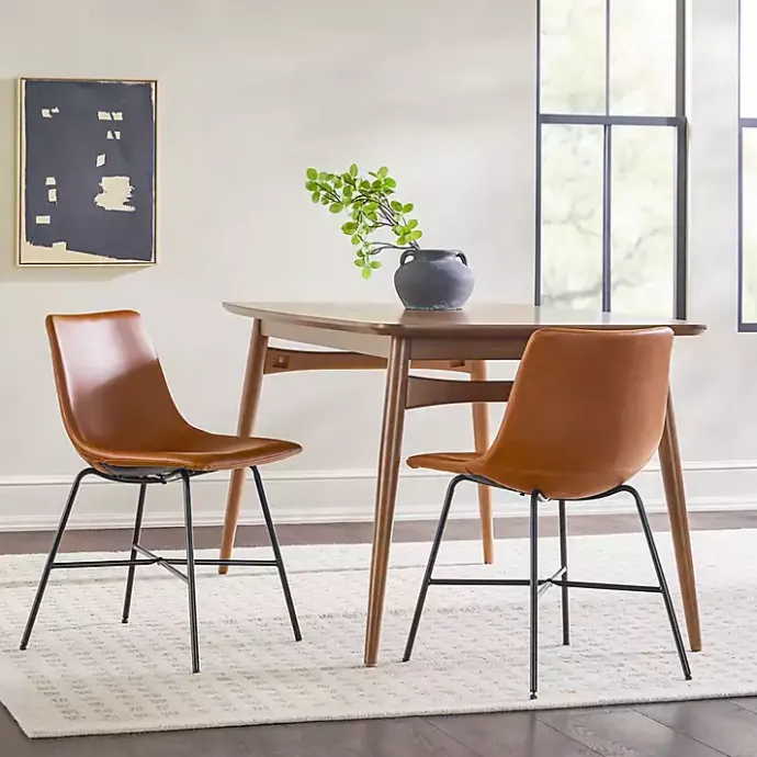 New Kirklands Home Whiskey Faux Leather Scoop Dining Chairs, Set of 2 Brown