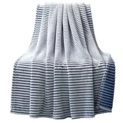 Sale Kirklands Home White & Navy Ribbed Ultra Soft Faux Fur Throw Blue
