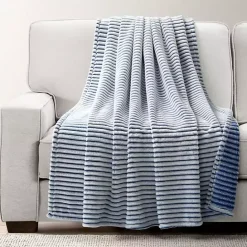 Sale Kirklands Home White & Navy Ribbed Ultra Soft Faux Fur Throw Blue