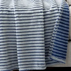 Sale Kirklands Home White & Navy Ribbed Ultra Soft Faux Fur Throw Blue