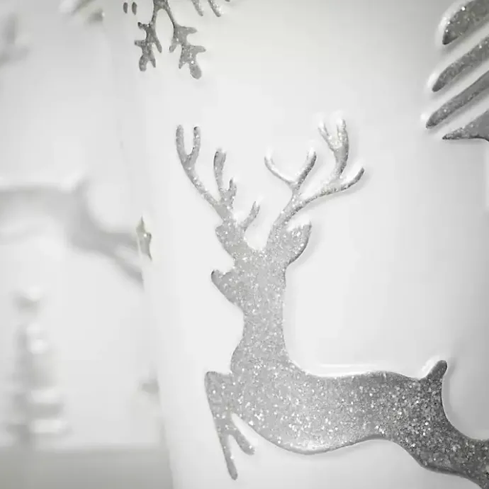 Outlet Kirklands Home White & Silver Embossed Reindeer Pails, Set of 2