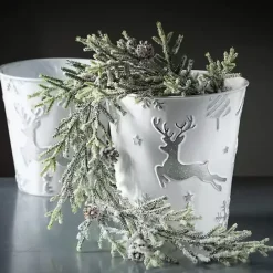 Outlet Kirklands Home White & Silver Embossed Reindeer Pails, Set of 2