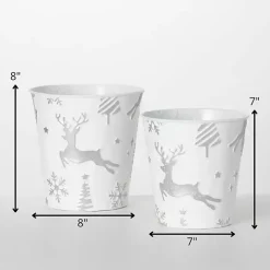 Outlet Kirklands Home White & Silver Embossed Reindeer Pails, Set of 2