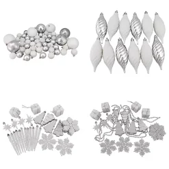 New Kirklands Home White & Shatterproof Christmas Ornament Set Silver