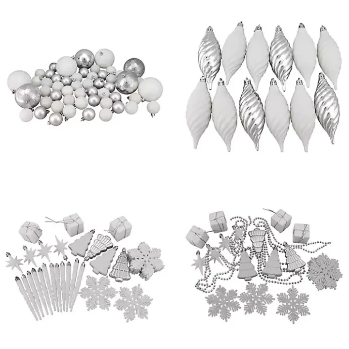 New Kirklands Home White & Shatterproof Christmas Ornament Set Silver