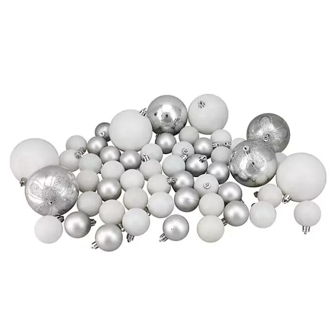 New Kirklands Home White & Shatterproof Christmas Ornament Set Silver