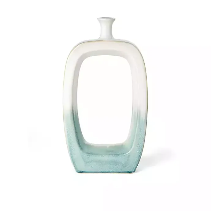 Outlet Kirklands Home White & Turquoise Ceramic Cut-Out Vase, 18 in.