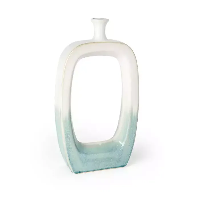 Outlet Kirklands Home White & Turquoise Ceramic Cut-Out Vase, 18 in.