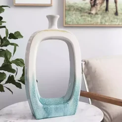 Outlet Kirklands Home White & Turquoise Ceramic Cut-Out Vase, 18 in.