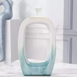 Outlet Kirklands Home White & Turquoise Ceramic Cut-Out Vase, 18 in.