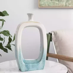 Discount Kirklands Home White & Turquoise Ceramic Cut-Out Vase, 14 in.