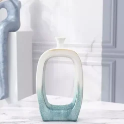 Discount Kirklands Home White & Turquoise Ceramic Cut-Out Vase, 14 in.