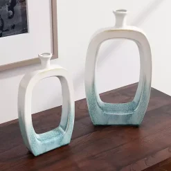 Discount Kirklands Home White & Turquoise Ceramic Cut-Out Vase, 14 in.