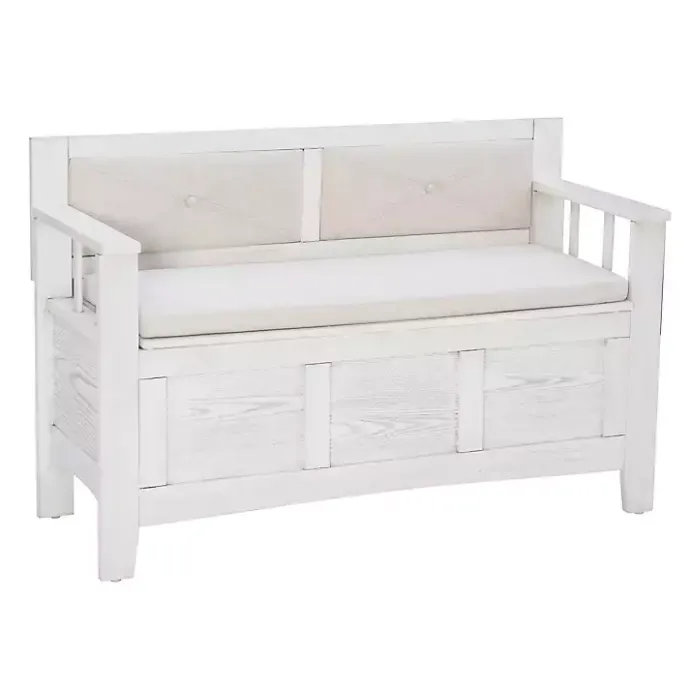 Best Kirklands Home White and Beige Carlton Storage Bench