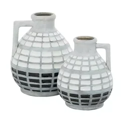 Sale Kirklands Home White and Black Checkered Ceramic Vases, Set of 2