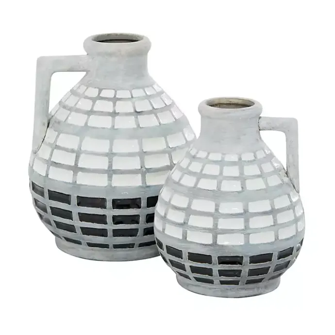 Sale Kirklands Home White and Black Checkered Ceramic Vases, Set of 2