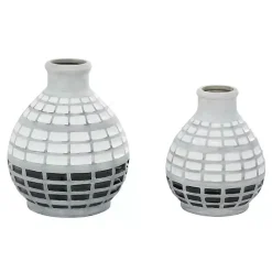 Sale Kirklands Home White and Black Checkered Ceramic Vases, Set of 2
