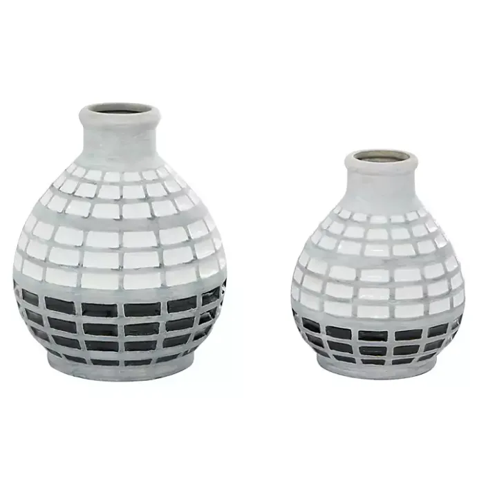 Sale Kirklands Home White and Black Checkered Ceramic Vases, Set of 2