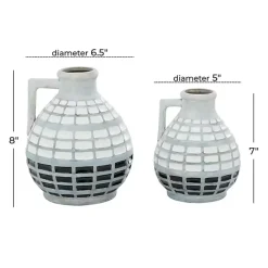 Sale Kirklands Home White and Black Checkered Ceramic Vases, Set of 2